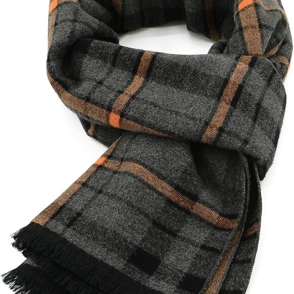 Mens Winter Warm Long Soft Scarf Plaid Tassel Scarf for Men Soft Classic Scarves - Picture 1 of 7